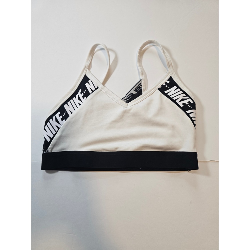 Nike Dri-FIT Indy Sports Bra Womens‎ Small White Black Logo Activewear